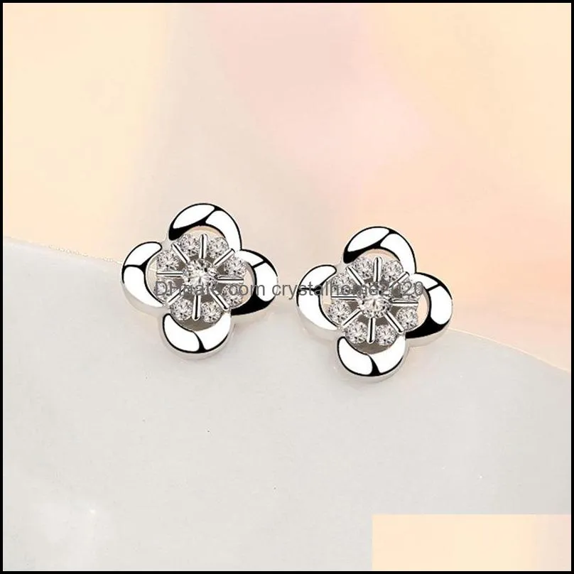 high quality diamond lucky leaf grass ear studs jewelry flower earrings four-leaf clover earrings ed442