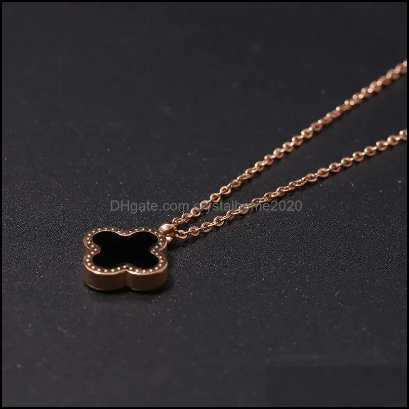 necklace hanchao four leaf clover rose gold womens fashion titanium steel simple clavicle chain