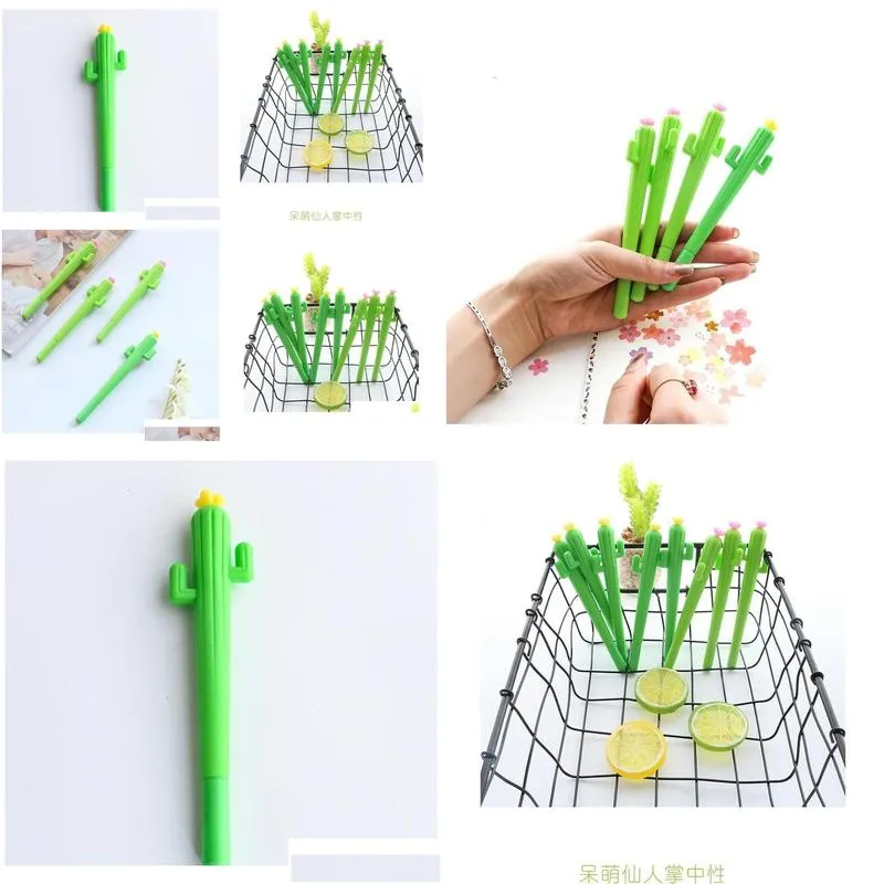 Ballpoint Pens Wholesale 1Pcs New Cute Creative Kawaii Cactus Gel Pen Succent Plants Stationery Kids Gift Sc Jlltud Drop Delivery Offi Otaqn