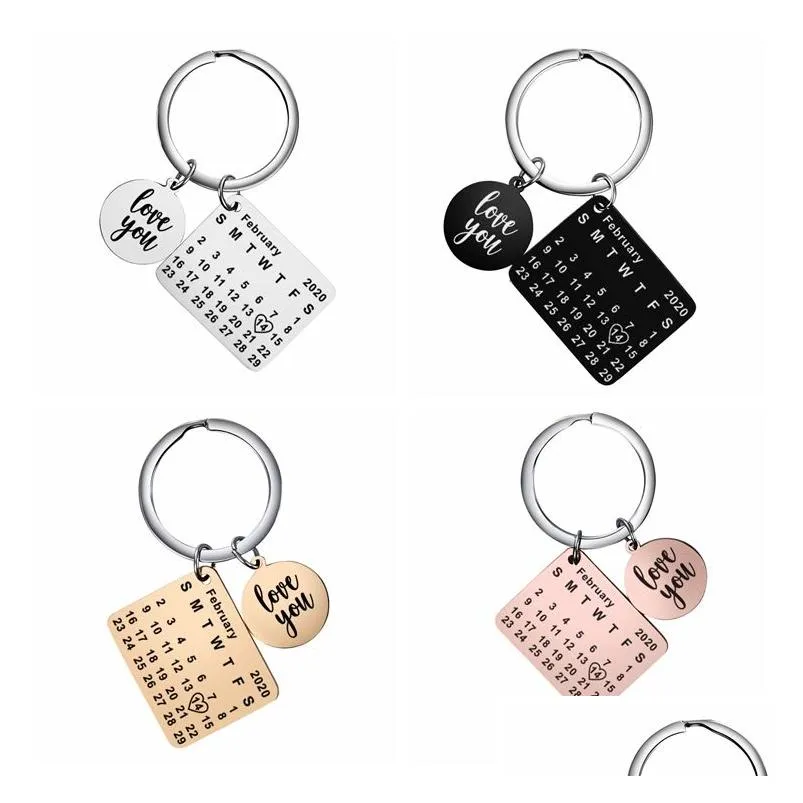 personalized calendar key ring valentines day keychain stainless steel couple lover keychains jewelry keyring suprised gift