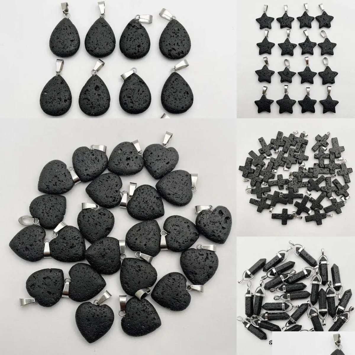 high quality heart star cross lava stone pendant hexagon water drop volcanic rock necklace for making jewelry charm