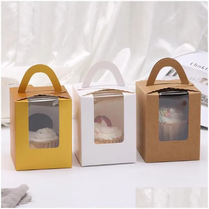 brand new transparent window portable 1 piece cup cake box muffin box cup cake packaging pastry gift box with inner tray