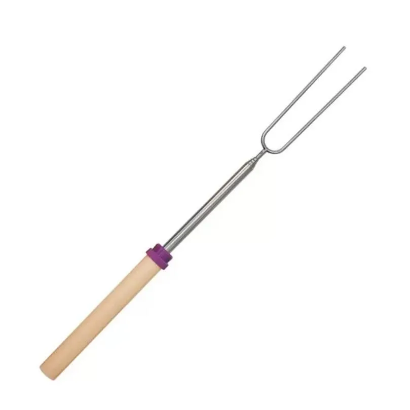 stainless steel bbq tools telescoping marshmallow hot dog roasting sticksskewersextending roaster with wooden handle for cooking/campfire/bonfire/grill