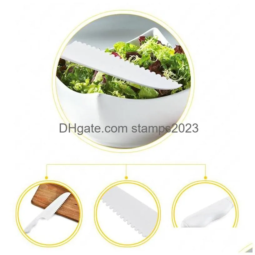 plastic kids fruit knife kitchen lettuce salad serrated cutter diy cake knifes 28.5*5cm