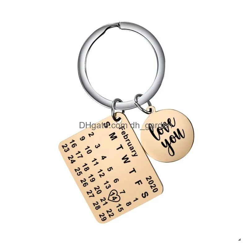 personalized calendar key ring valentines day keychain stainless steel couple lover keychains jewelry keyring suprised gift