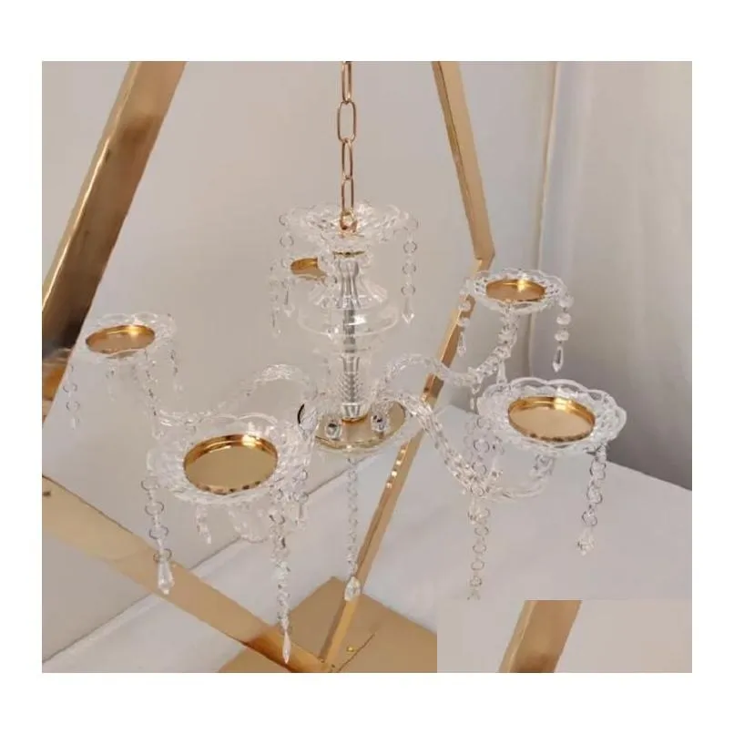 4pcs wedding gold metal tall diamond table centerpieces with candle holder for wedding backdrop arch stage decor