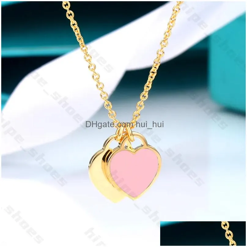 luxury womens fashion jewelry set - heart-shaped double heart designer necklace white copper pendant with diamonds ideal gift for girls comes with