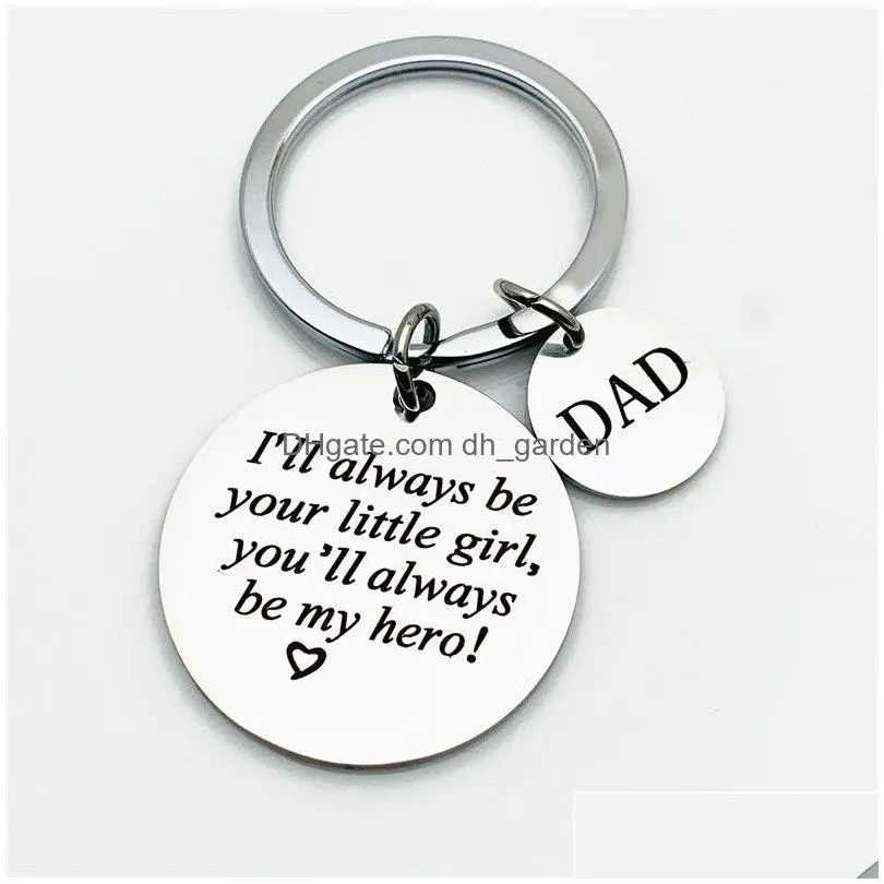 Stainless Steel Dad I`ll Always Be Your Little Girl Keyring Necklace for Men Daddy`s Father`s Day Birthday Jewelry Gift