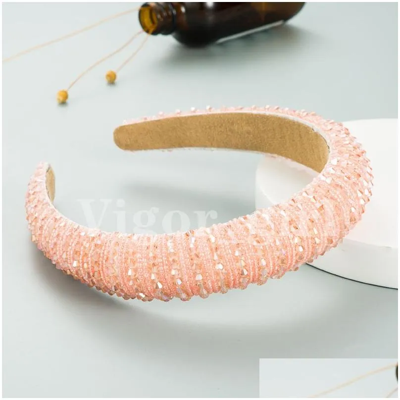 high quality ladies sponge hair accessories headband simple wide-sided fashion handmade beaded net red temperament headbands korean