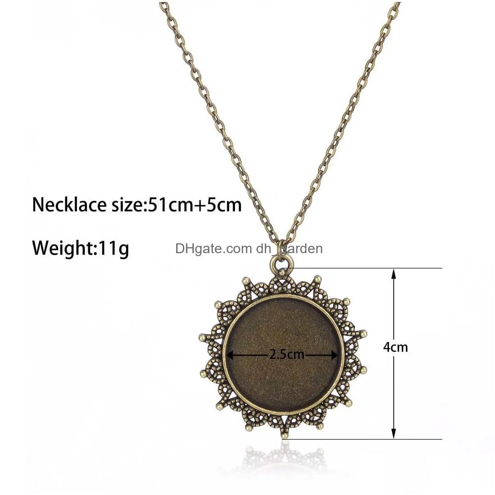 Hot Sale Vintage Silver Gold Round Glass Base Pendant for Women Men 25MM Blank Tray Adjustable Size Chain Necklace Fashion Jewelry