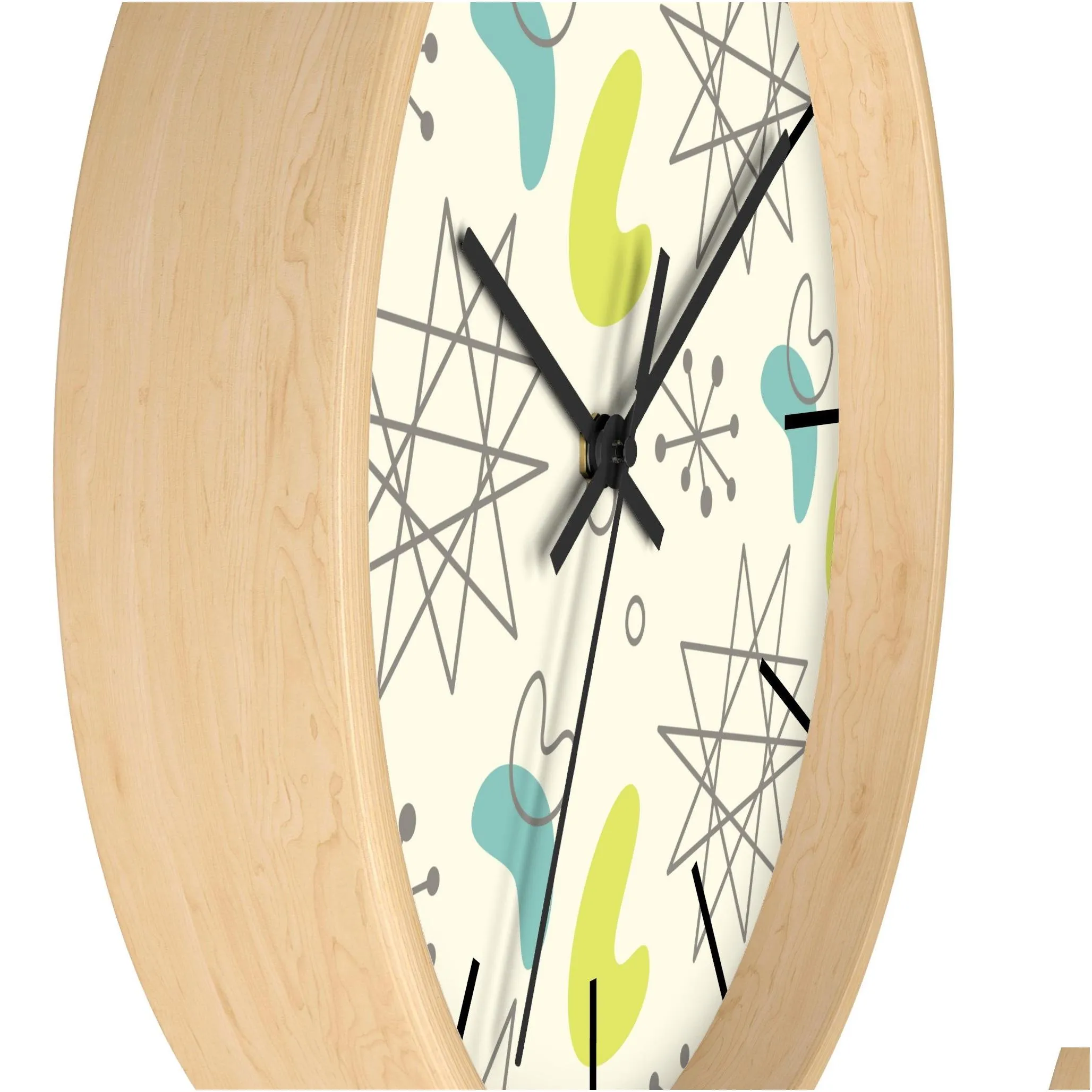 retro wall clock mid century modern 1950s inspired cream and aqua pattern wall clock vintage inspired wood wall clock 