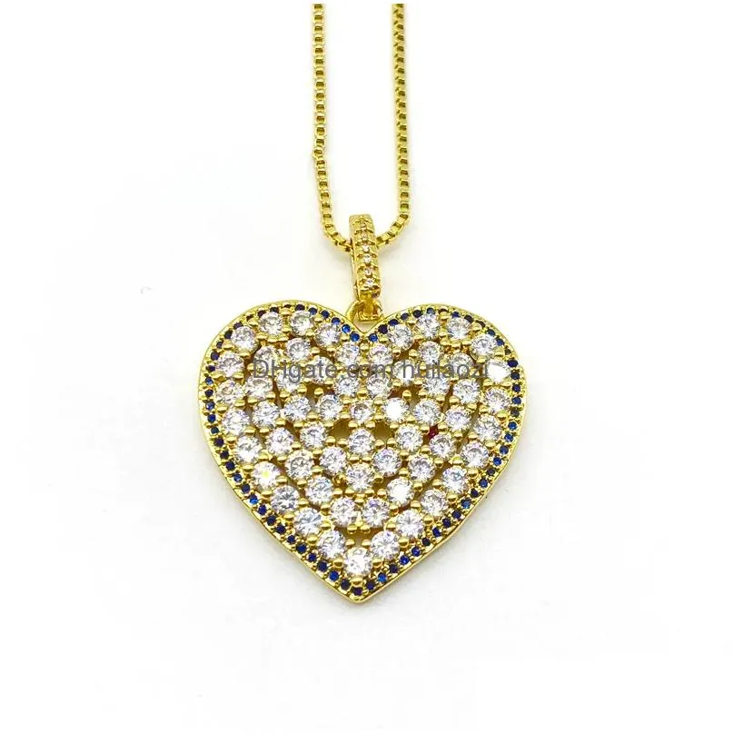 chains 5pcs/lot cubic zirconia paved heart pendants box chain necklaces