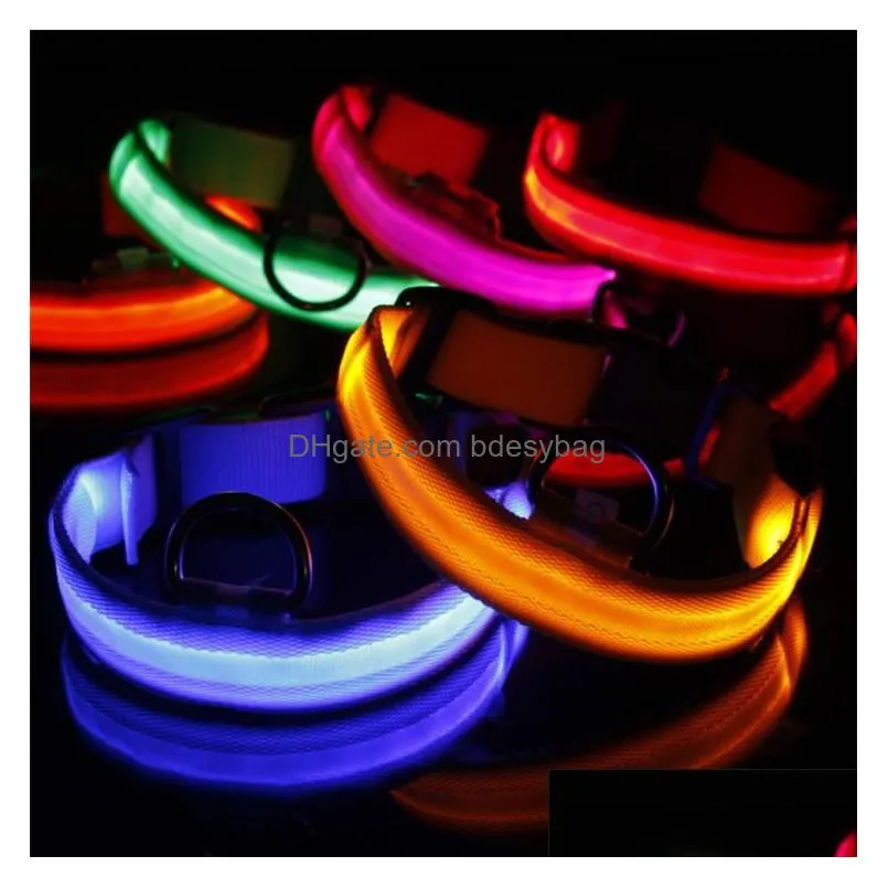Dog Collars & Leashes Led Nylon Pet Dog Collars Night Safety Light Flashing Glow In The Dark Small Leash Usb Luminous Charge Loss Prev Dhjhm