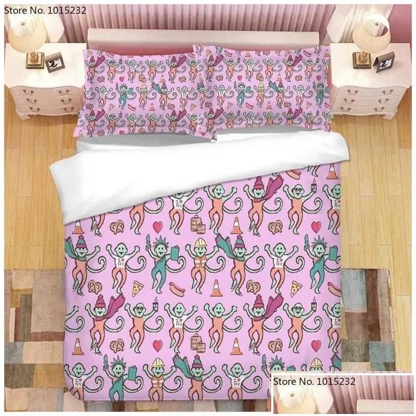 Bedding Sets Pink Roller Rabbit 3D Printed Set Duvet Ers Cases Comforter Bedclothes Bed Linen T230217 Drop Delivery Home Garden Text Dhrem