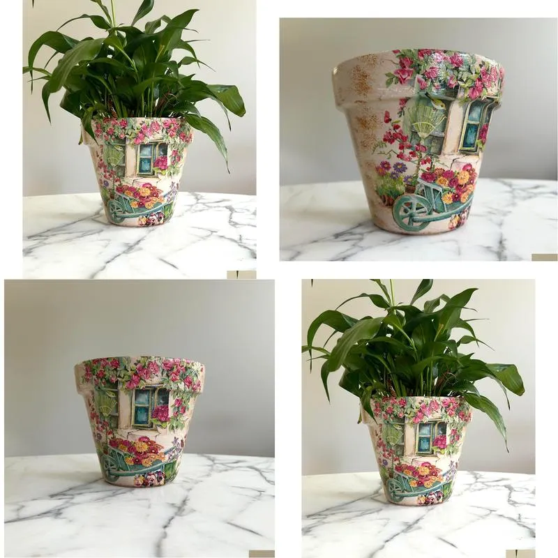 gardener flowerpot-6 inch gardening gifts tuscan inspired gifts indoor plant pots gifts for her decoupage pots flower plant pots