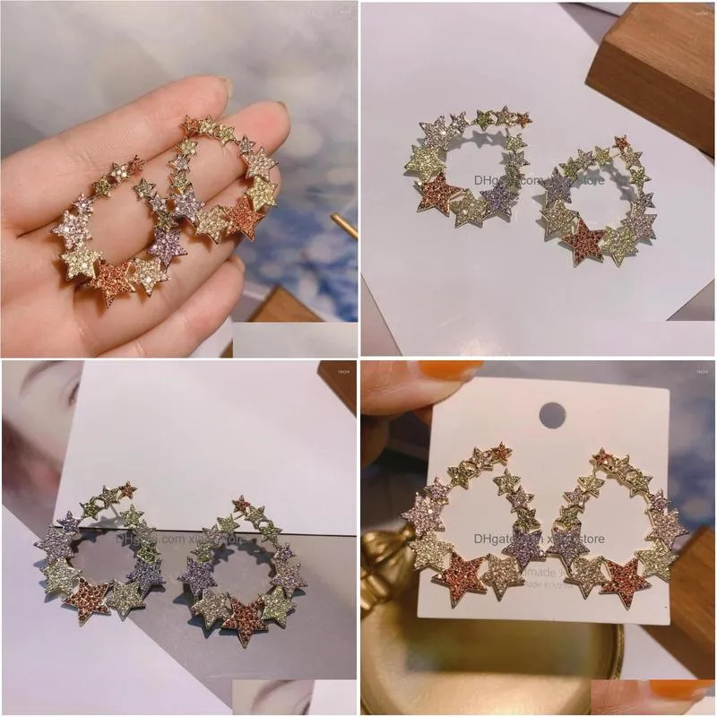 stud earrings luxury multicolor star for women wedding cubic zirconia dubai bridal earring jewelry accessories e9523