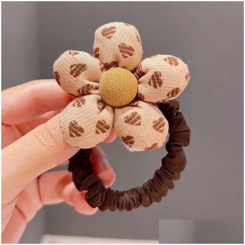 new children`s milk coffee color hair headband fabric flower loop hair rope without hurting band headwear girl`s jewelry
