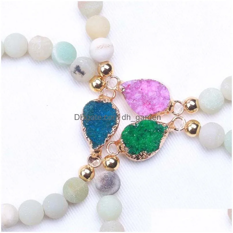 8 5mm matte nature stone durzy waterdrop charm bracelet for women green blue pink charm bracelet fashion jewelry wholesale