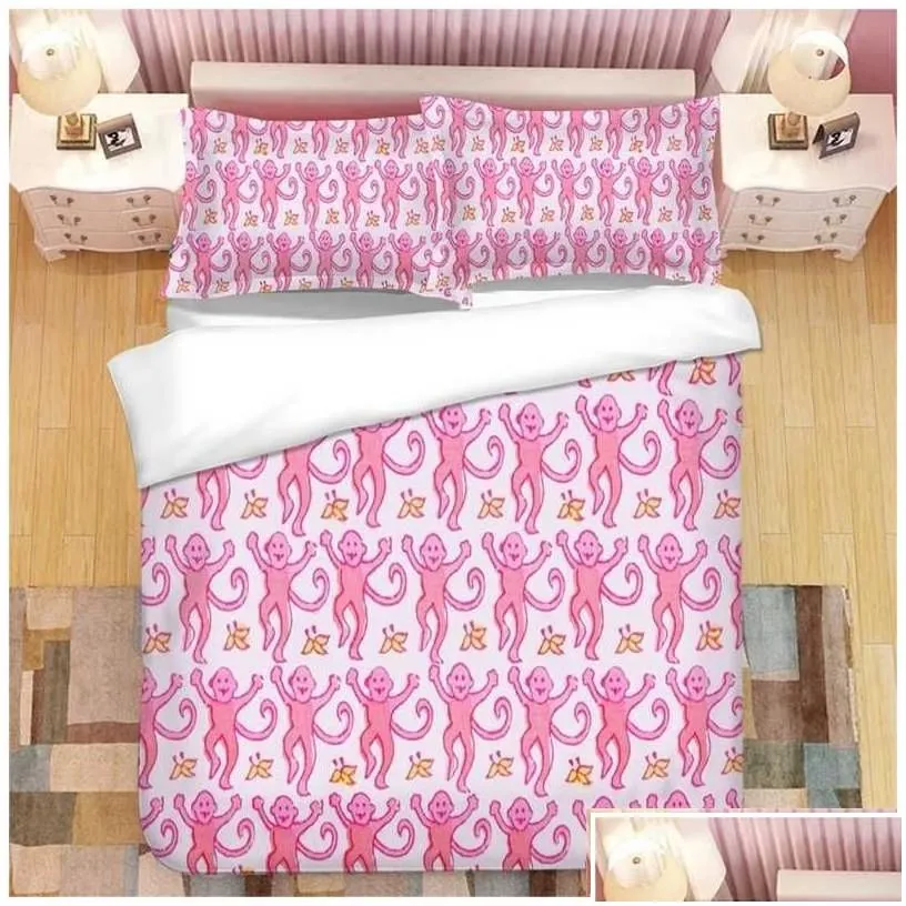 Bedding Sets Pink Roller Rabbit 3D Printed Set Duvet Ers Cases Comforter Bedclothes Bed Linen T230217 Drop Delivery Home Garden Text Dhrem