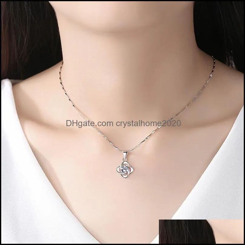 nehzy 925 sterling silver woman fashion jewelry high quality crystal zircon four leaf clover pendant necklace length 45cm 507 b3