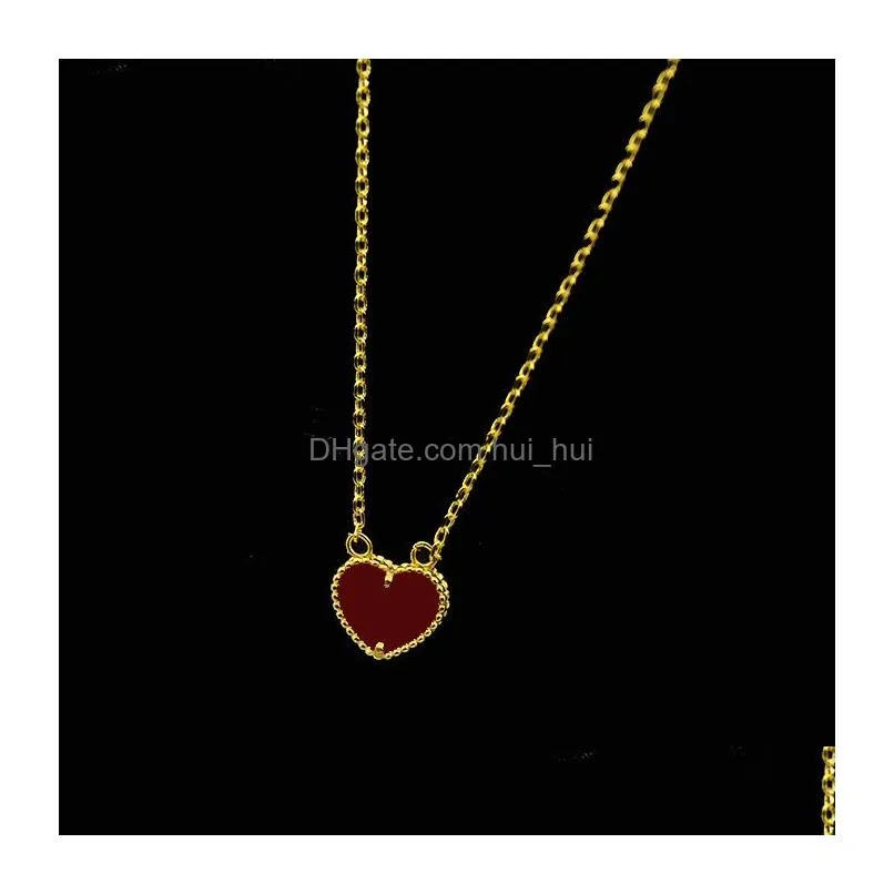 simple and sweet heart shaped copper veneer with natural stone plated 18k golden peach heart shell agate malachite love necklace
