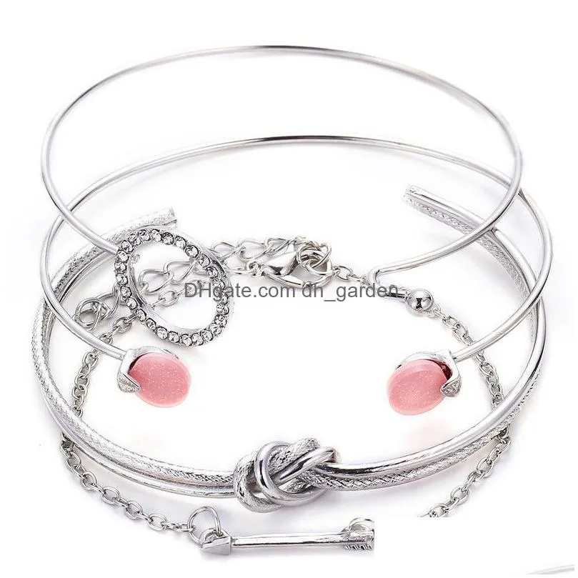 4Pcs/set multilayer knot arrow crystal open cuff bracelet set for women silver gold plating adjustable wire bangle fashion jewelry set