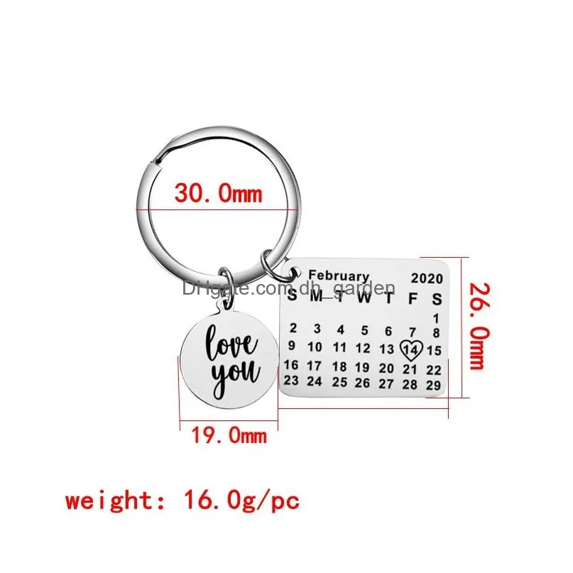 personalized calendar key ring valentines day keychain stainless steel couple lover keychains jewelry keyring suprised gift