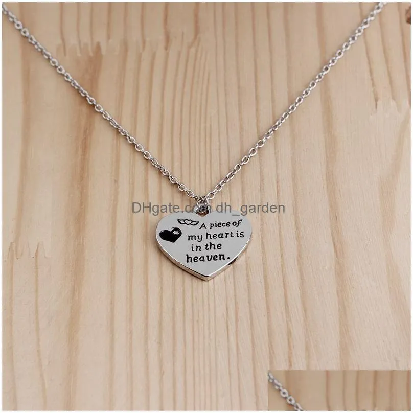 New Fashion A piece of my heart is in the haven words charm jewelry round heart necklace for woman silver heart pendant necklace