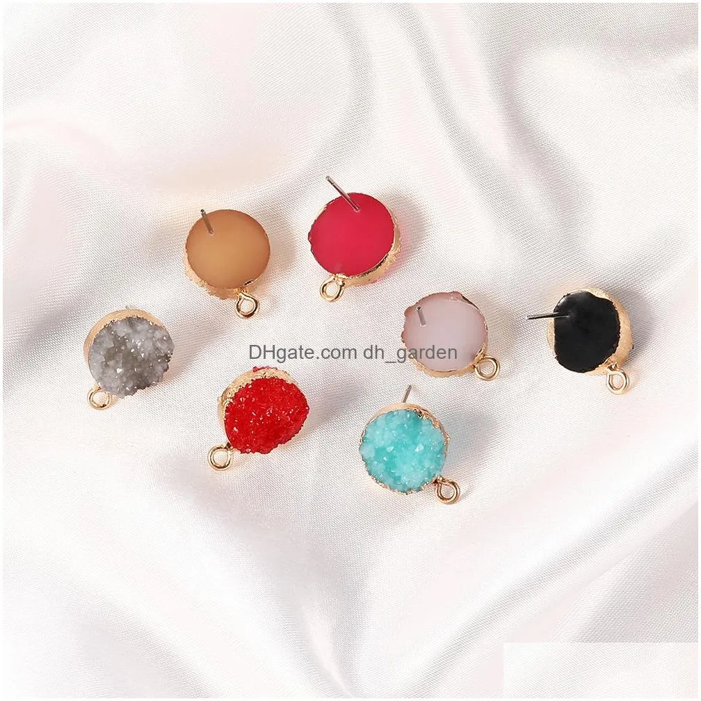 new nature resin druzy stone stud earring diy charm fit women 7 color crystal pendant for stud earring accessories jewelry making