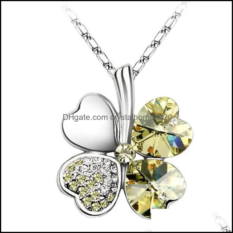 austrian crystal clover pendant necklace charm 18k white gold plated jewelry made with rovski elements four leaf clover necklace