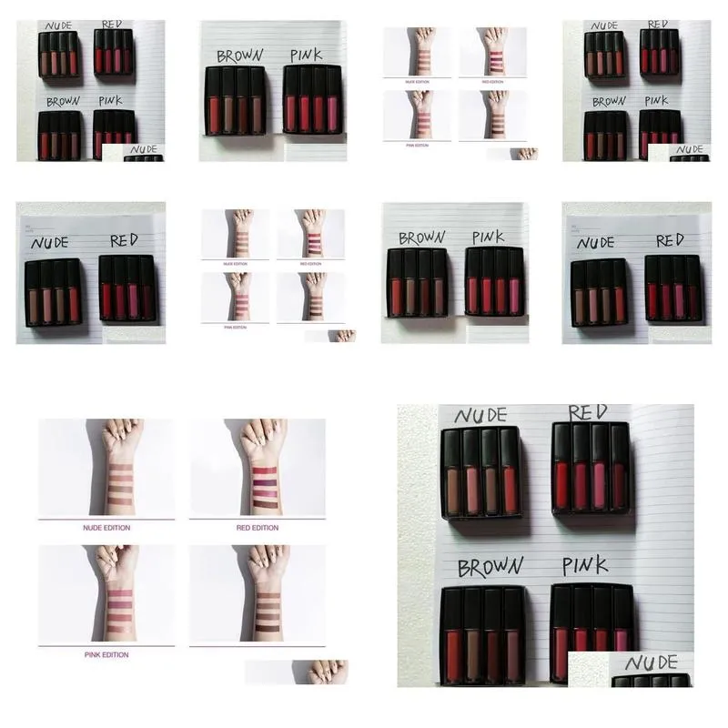 liquid lipstick kit the red nude brown pink edition mini liquid matte lipstick 4pcs/set ( 4 x 1.9ml )