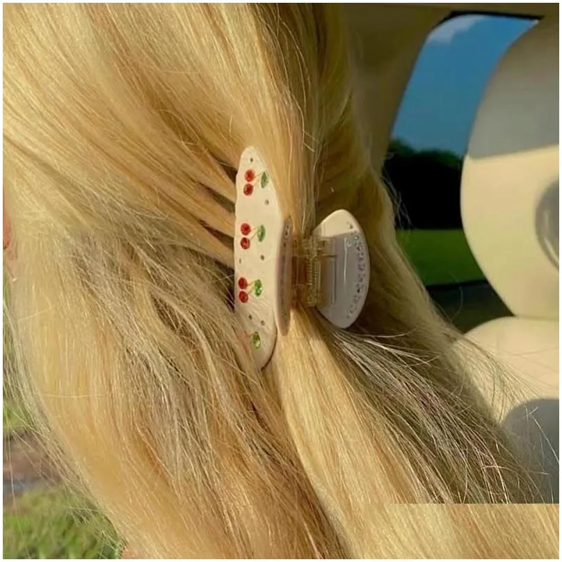 Hair Clips & Barrettes Hair Clips Barrettes Ines Cherry Rhinestone Vintage Romantic Claw Clip Headwear Resin Hairpin For Women Girls Otlg1