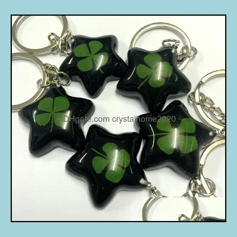  wholesale lots 14 keychain jewelry real four leaf clover jewelry star style key ring
