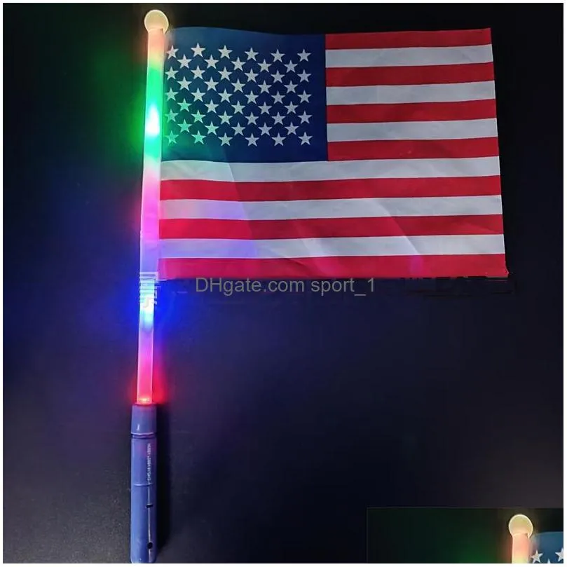 Banner Flags 20X30Cm Mini Hand Waving Flag Us Independence Day Led Light Up Banner Garden Decoration American Drop Delivery Home Garde Dhlr9