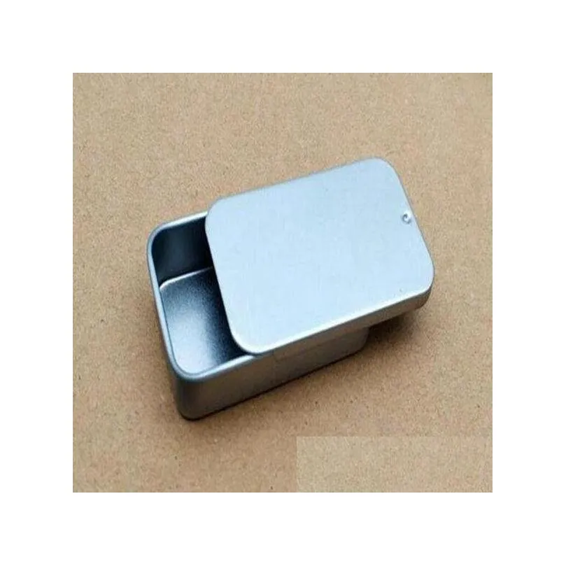 wholesale plain silver color slide top tin boxrectangle candy usb box case container whole2208706