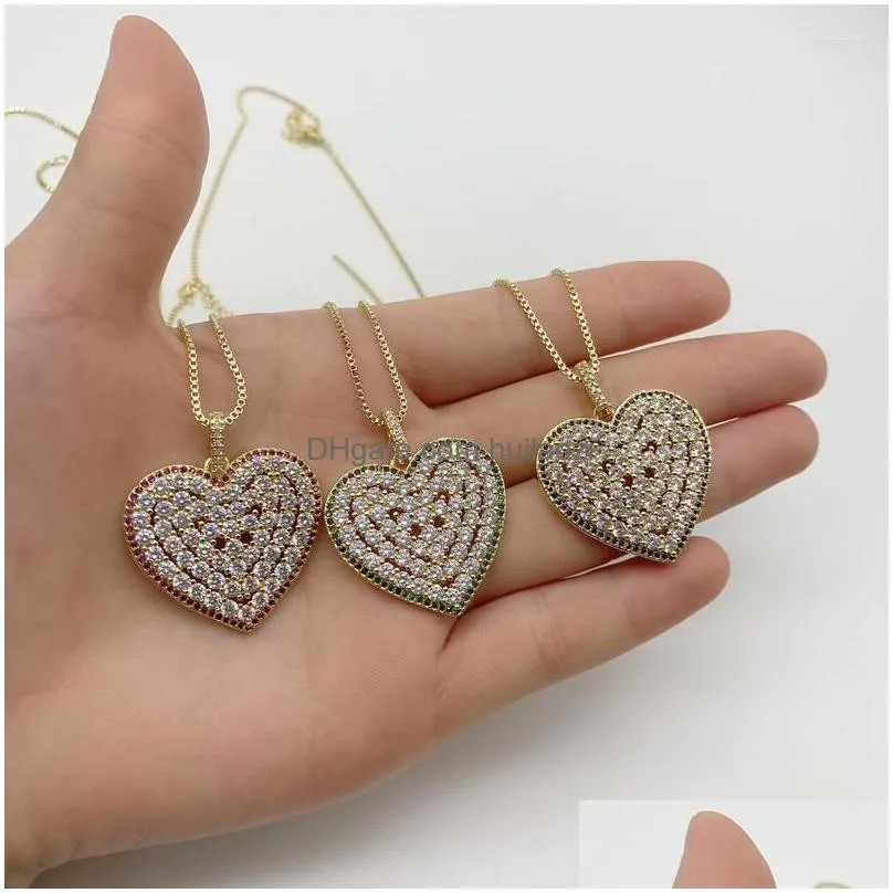 chains 5pcs/lot cubic zirconia paved heart pendants box chain necklaces