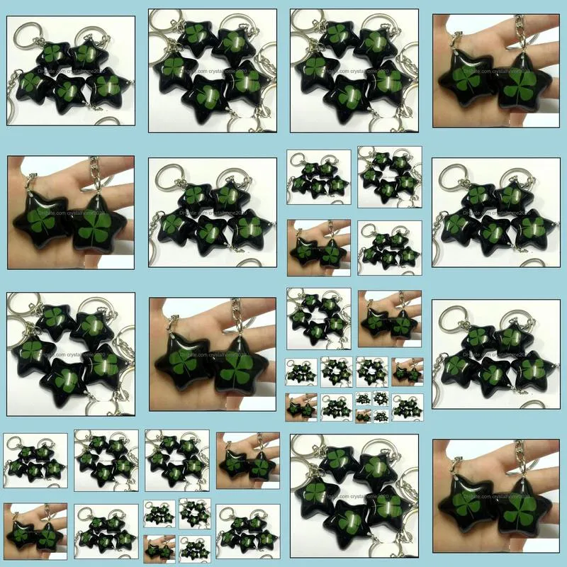  wholesale lots 14 keychain jewelry real four leaf clover jewelry star style key ring