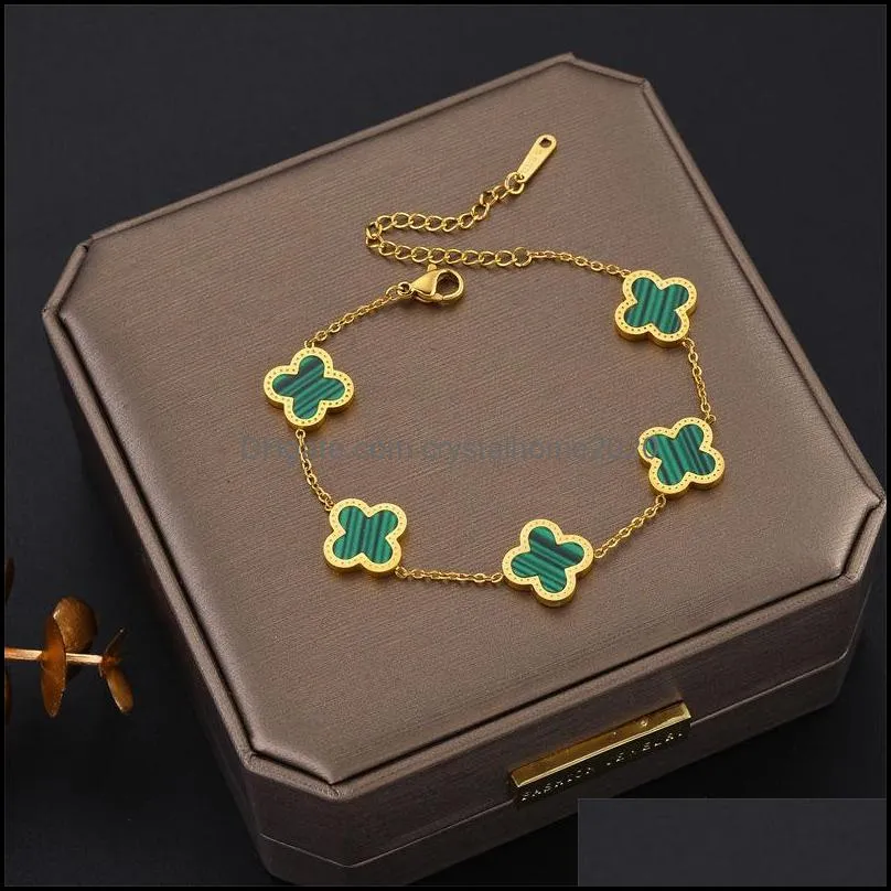 classic design colorful clover charm bracelet 18k rose gold stainless steel jewelry for women gift
