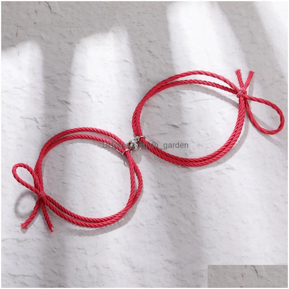 2Pcs Elastic Rope Chain Couple Bracelets Heart Pendant Lover Magnet Braided Magnetic Distance Friendship Bracelet Jewelry for women