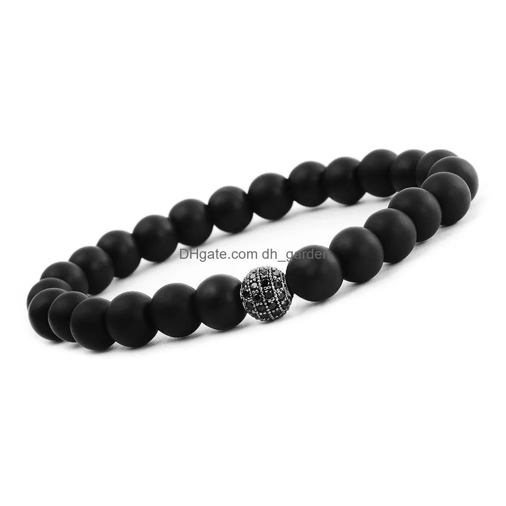 Fashion Natural Stone Black Matte Beaded Strands Bracelet for Women Men Healing Balancing 8mm Beads Micro Zircon Pave Bead Bracelets Handmade Jewelry