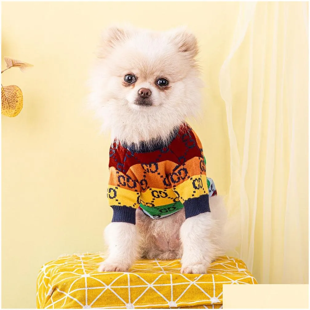 rainbow dog sweater thickened double-layer high elasticity pet sweater fadou corgi cat and dog clothing pet supplies xs-xxl