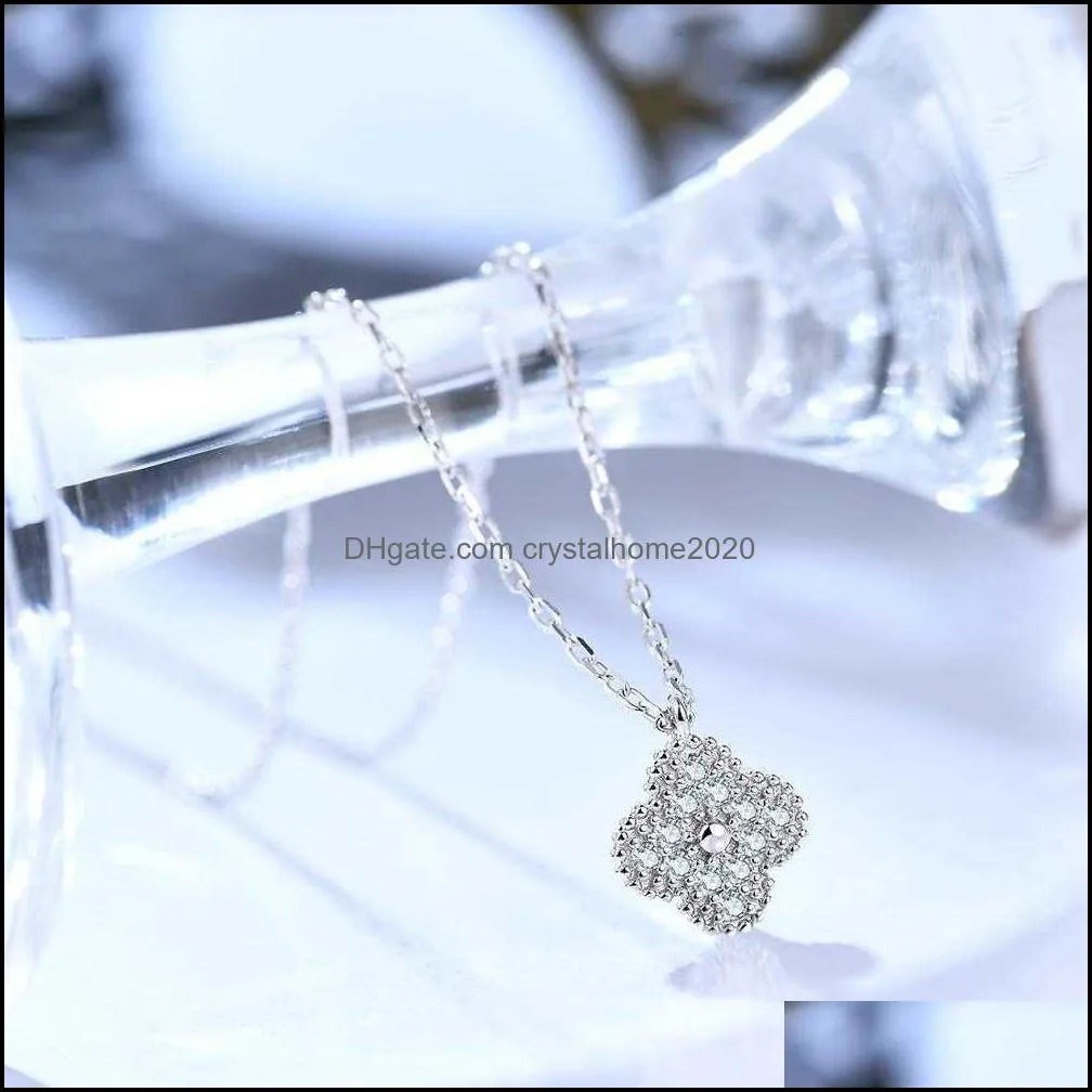 e four-leaf clover 925 sterling silver necklace zircon pendants for women choker christmas gift flower jewelry accessory 210929