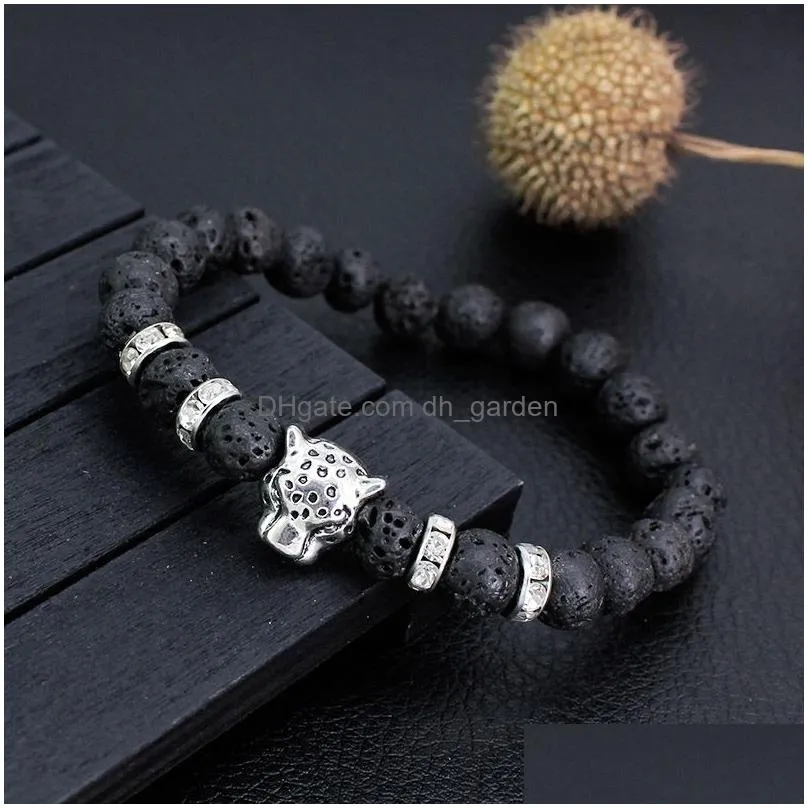 handmade 8mm natural stone leopard beads bracelet for women men healing lava stone elastic bracelet fashion jewelry gift