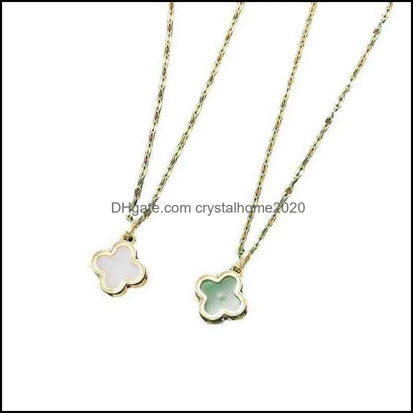 white green chalcedony four-leaf clover necklace female simple wild pendant girl heart clavicle chain 