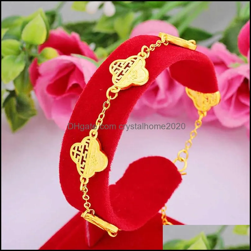 womens hollow four-leaf clover chain 24k gold plate charm bracelets jsgb232 fashion wedding gift women flower yellow gold plated