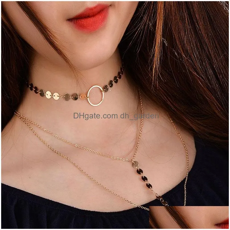 hot sale sexy multilayer sequins long tassel choker necklace accessories for women jewelry layers choker collar women jewelry free