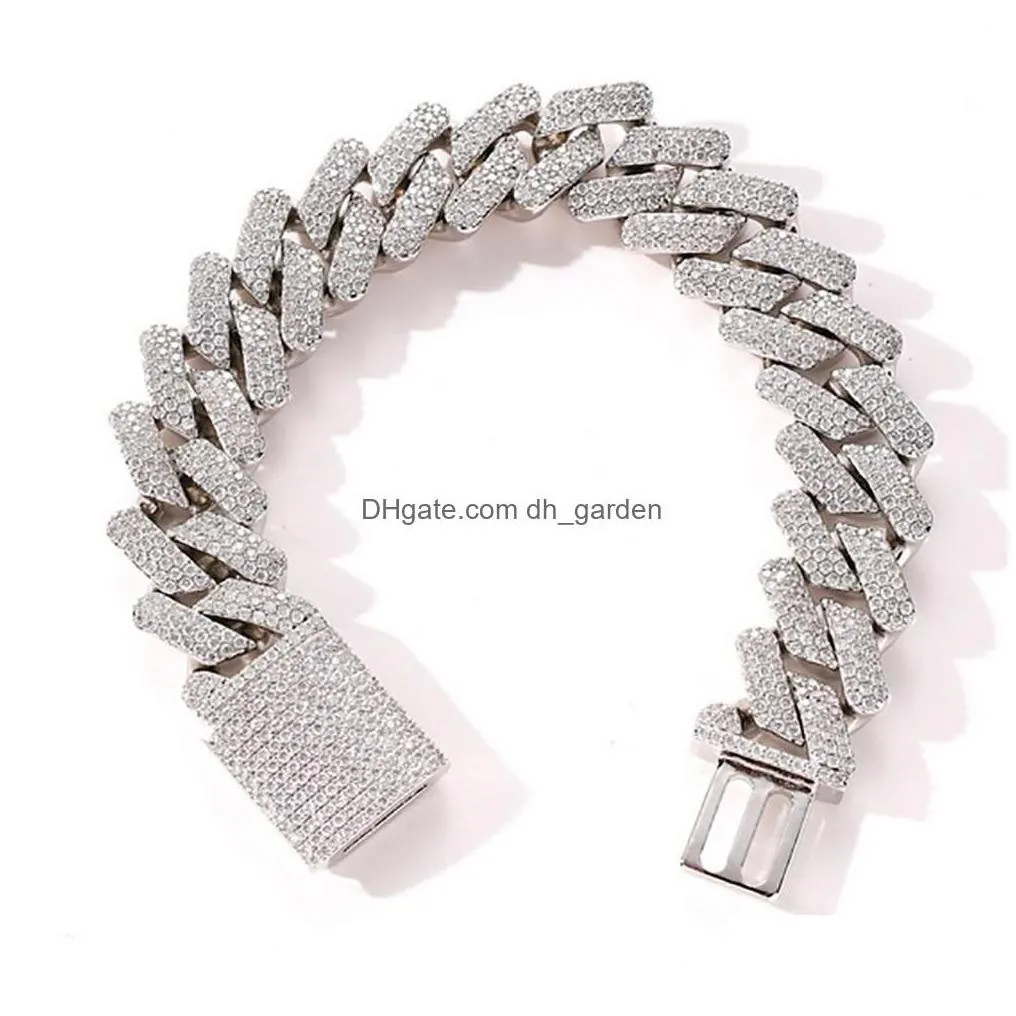 Chain 20Mm Diamond  Prong Cuban Link Bracelets 14K White Gold Iced Out Icy Cubic Zirconia Jewelry 7Inch 8Inch 9Inch Drop Dhgarden