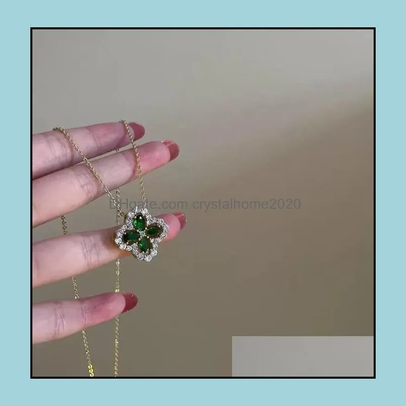 pendant necklaces green crystal four-leaf clover charm necklace clavicle chains choker birthday party valentines gift