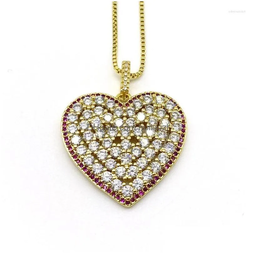 chains 5pcs/lot cubic zirconia paved heart pendants box chain necklaces