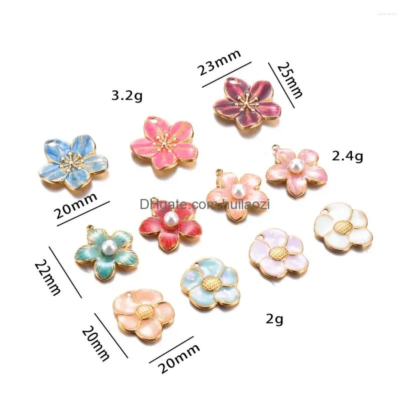 charms wholesale 5pcs/lot enamel flower stainless steel colorful pendant for diy necklaces earrings jewelry making accessories